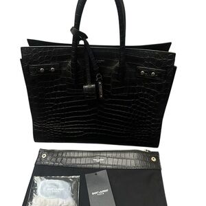 SAINT LAURENT CLASSIC SAC DE JOUR NANO IN BLACK CROCODILE EMBOSSED LEATHER